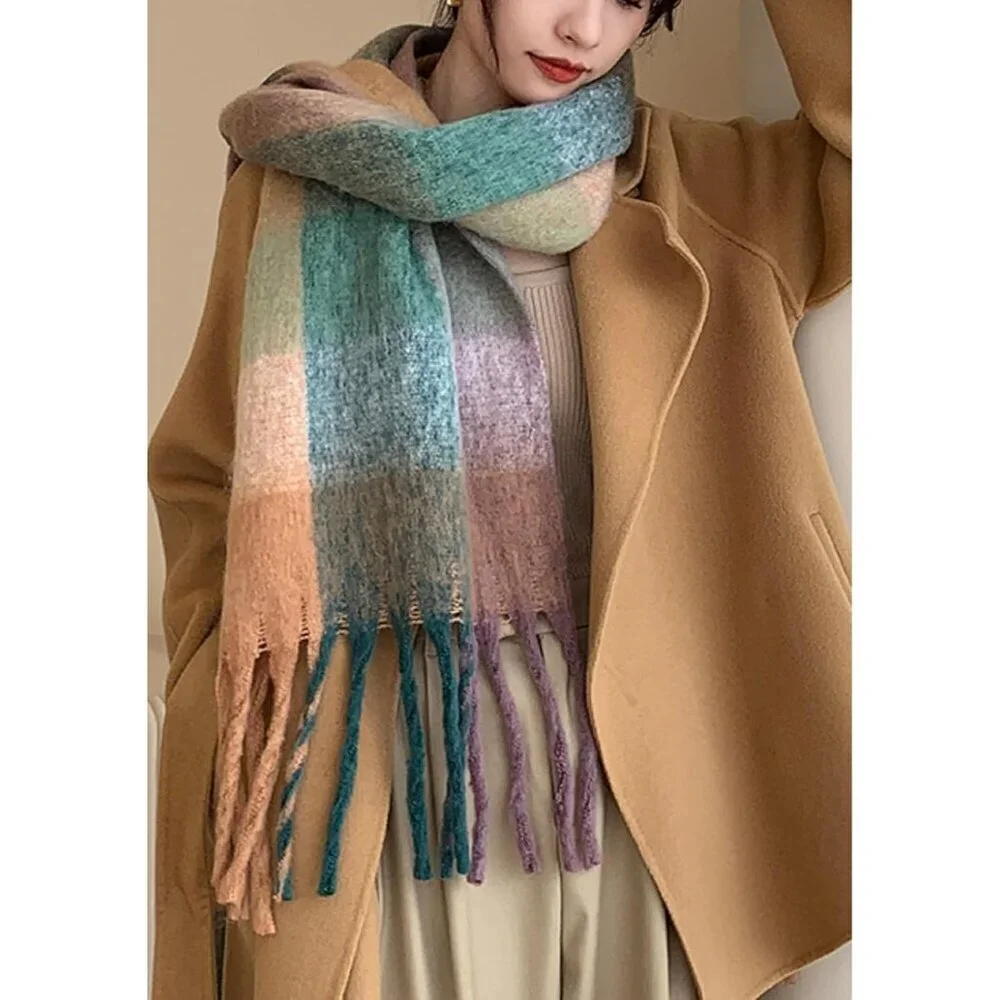 Women's Green Dark Khaki Winter Warm Long Shawl Cold Weather Thick Blanket Scarf